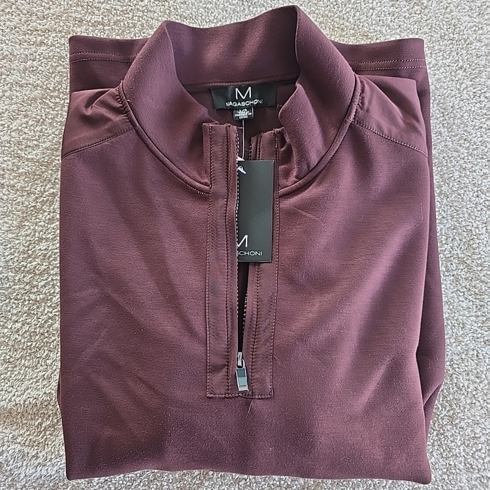 Magaschoni‎ Men's L Rayon 1/4 Zip Pullover Color Raisin  Long Sleeve  Mock NWT